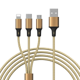 Azeada Cavalry 3 In 1 Braided Charging Cable 1.3M PD-B92th featuring a durable braided design, multiple connectors for USB-A, USB-C, and Lightning devices, ideal for versatile charging and data transfer.