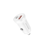 Borofone BZ18A PD 20W + QC 3.0 Car Charger featuring dual ports for fast charging, compact design, and compatibility with various devices.