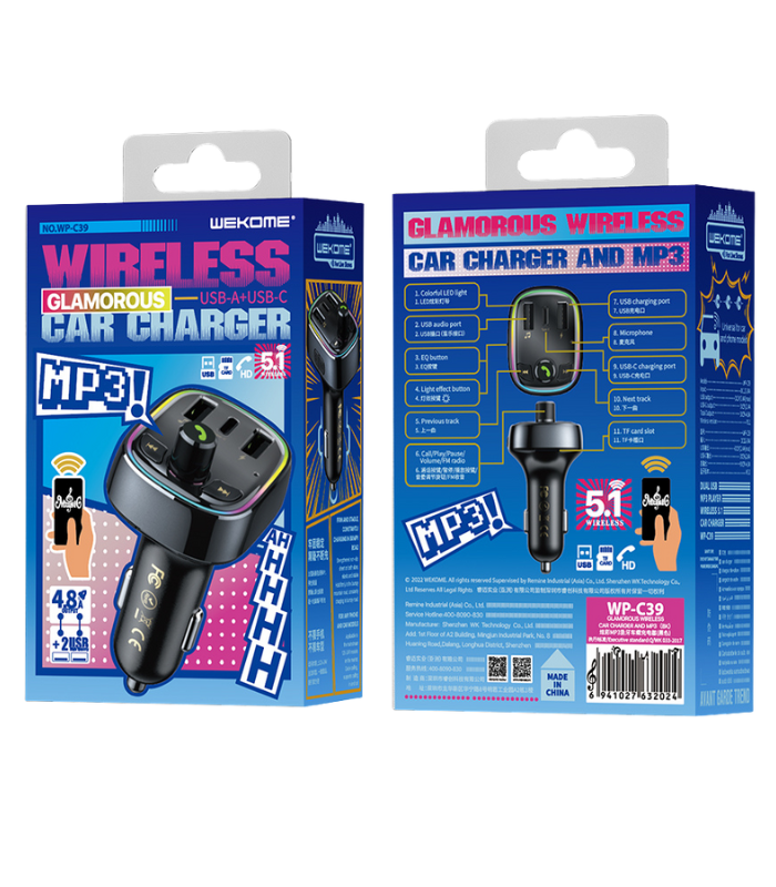 Car Charger – Wekome WP-C39 with MP3 Bluetooth Player